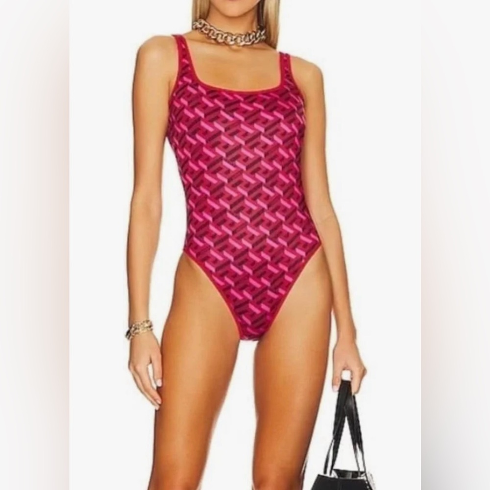 Versace Womens Red Black La Greca Logo Reversible One Piece Swimsuit Size S $825 - Picture 2 of 6